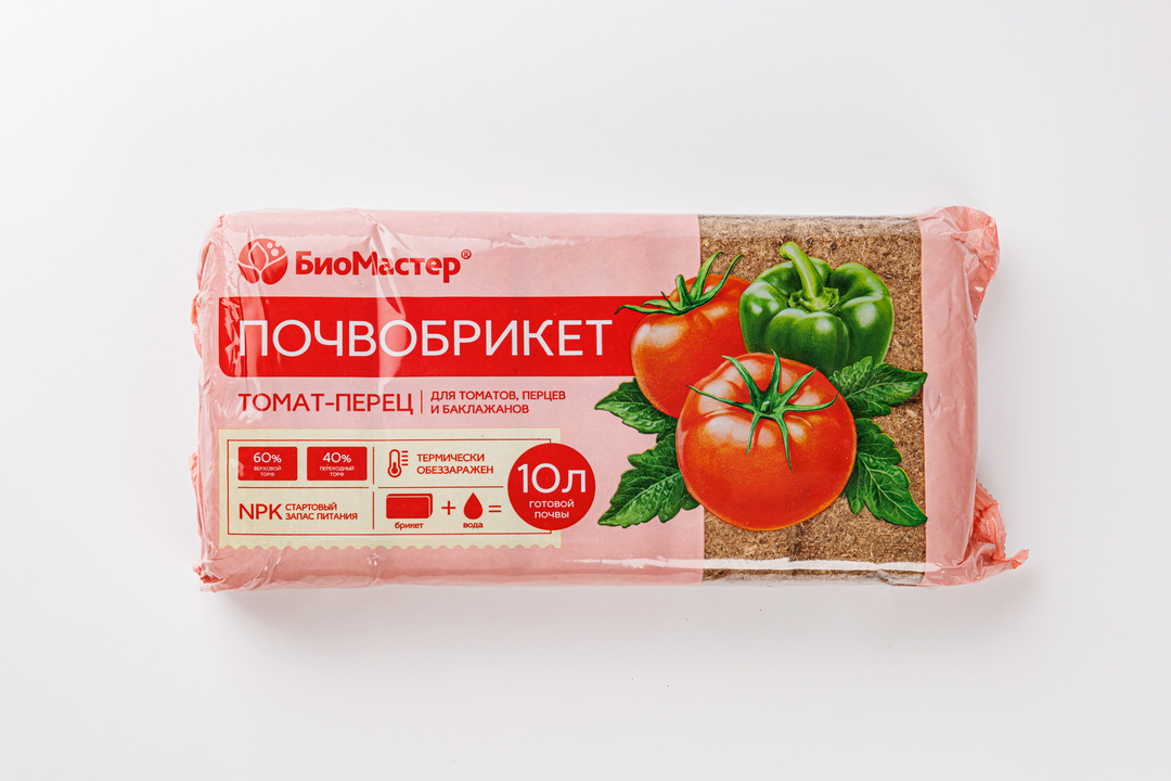 

Почвобрикет БиоМастер Томат и перец 10 литров 820г