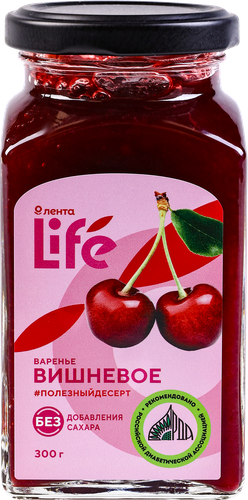 

Варенье ЛЕНТА LIFE Вишневое, без сахара 300 г