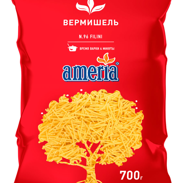 Макароны AMERIA Вермишель №96, группа В высший сорт, 700г