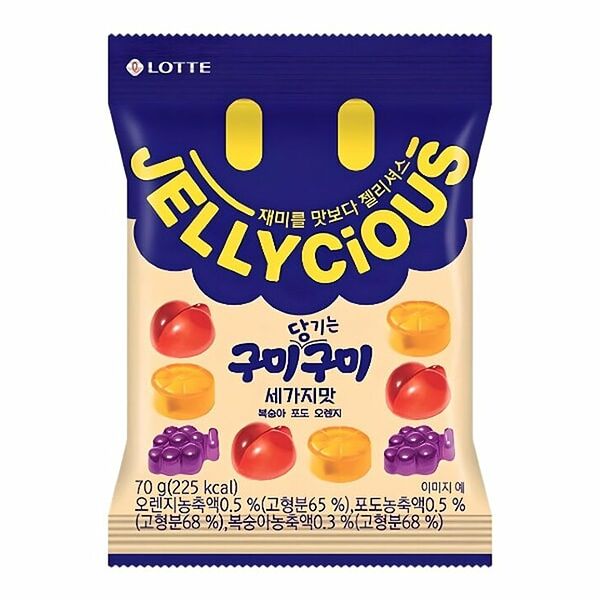 Жевательный мармелад Lotte со вкусом апельсина, винограда и персика (Корея) Gummy Jelly Original 70г