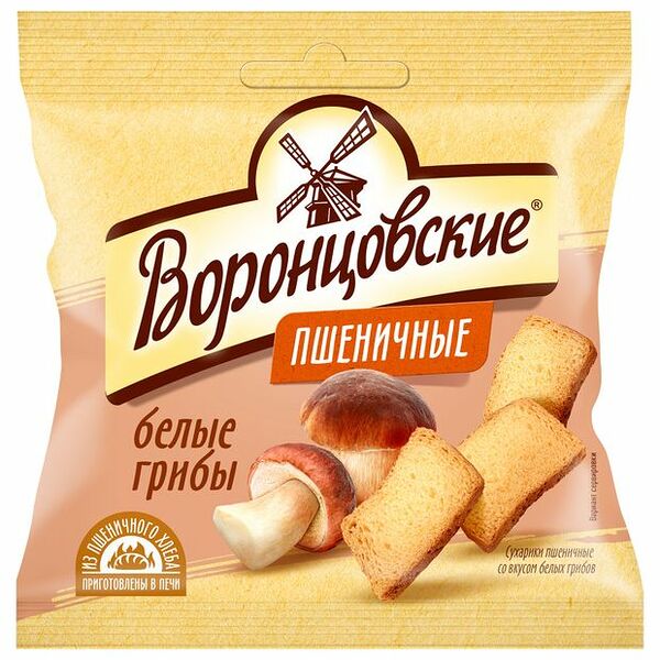 Сухарики пшеничные Воронцовские со вкусом белых грибов, слайсы 80 г