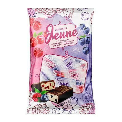 Конфеты Jeune Нуга Ассорти малина со сливками и йогуртом с черникой 350 г
