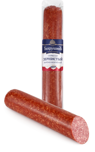 

Колбаса варено-копченая Бахрушин сервелат зернистый весовая