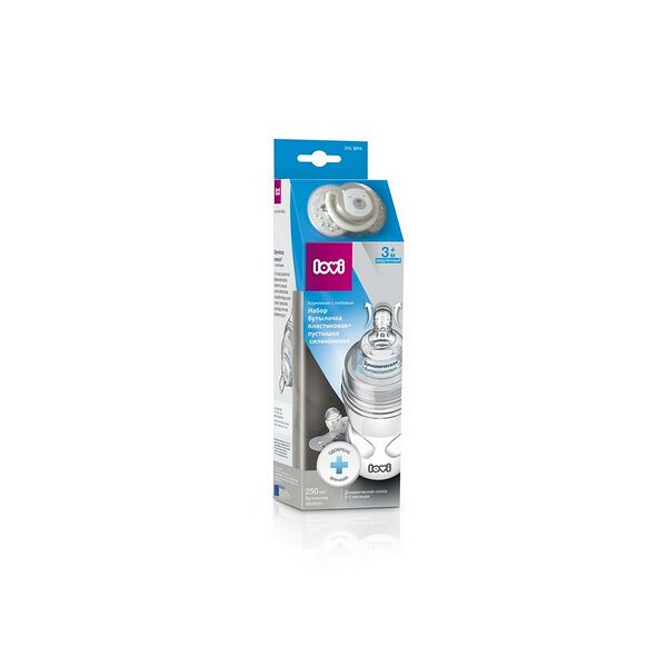 НАБОР: БУТЫЛОЧКА ДЛЯ КОРМЛЕНИЯ + СОСКА - ПУСТЫШКА СИЛИКОНОВАЯ Арт.0205exp