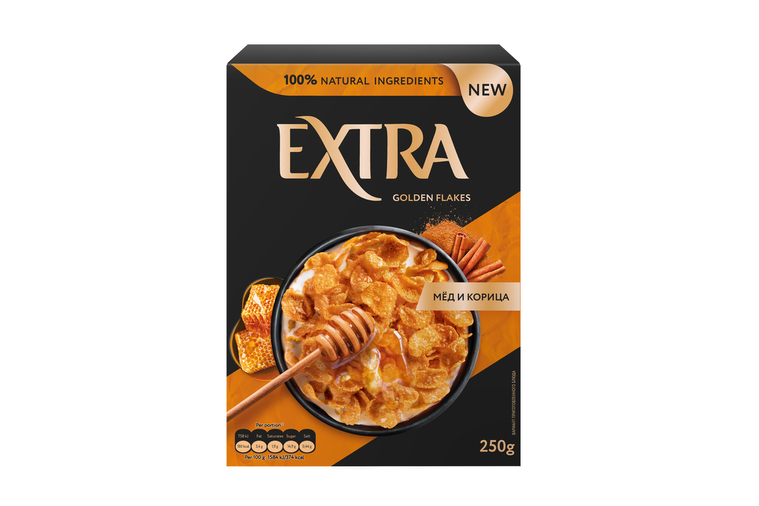 

Хлопья кукурузные Extra Golden с медом и корицей 250 г