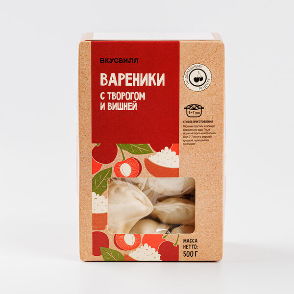 Вареники ВкусВилл с творогом и вишней замороженные, 500г