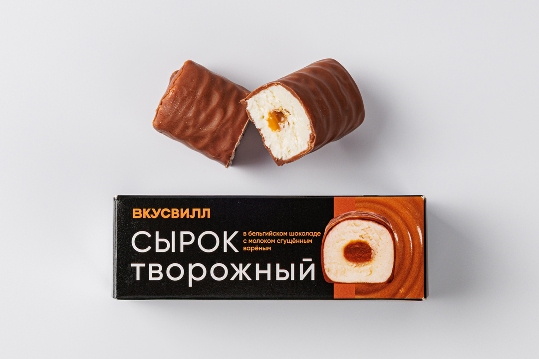 

Сырок творожный ВкусВилл с вареным сгущенным молоком в бельгийском молочном шоколаде 26% 40 г