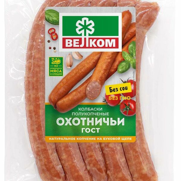 Колбаски Велком охотничьи полукопченые 240 г