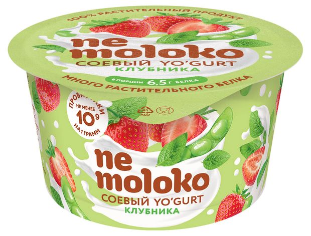 

Продукт соевый Nemoloko Yo'gurt с клубникой пробиотиками витаминами и минеральными веществами 130 г