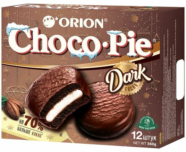 Пирожное Choco Pie Orion Dark Cacao, 12×30 г