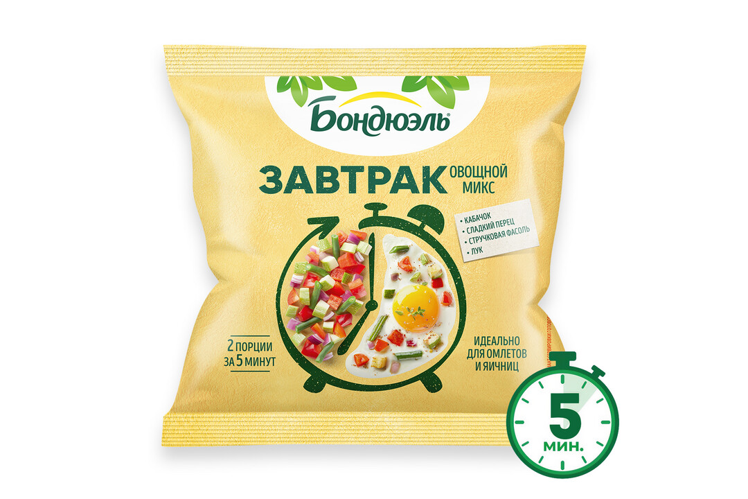 

Овощи замороженные Бондюэль Завтрак с кабачком, смесь для омлета и яичницы, 200 г