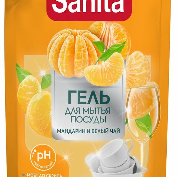 Гель для мытья посуды Sanita Мандарин и белый чай, 900 мл