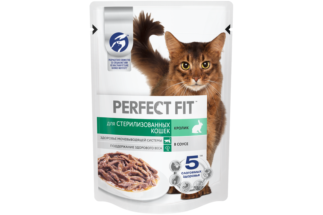 

Влажный корм для кошек Perfect Fit для стерилизованных с кроликом в соусе 75 г