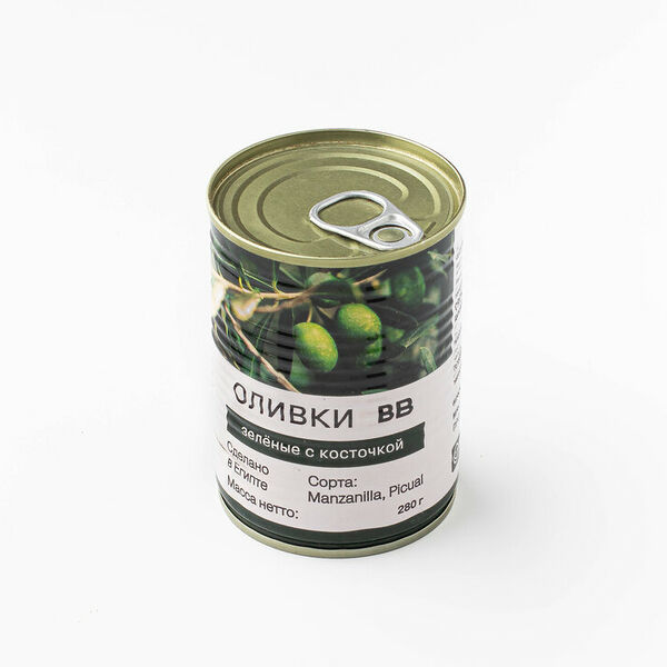 Оливки зеленые с косточкой, ж/б