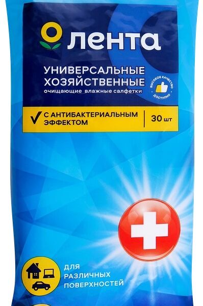 Салфетки влажные чистящие Лента хозяйственные универсальные с антибактериальным эффектом 30 шт