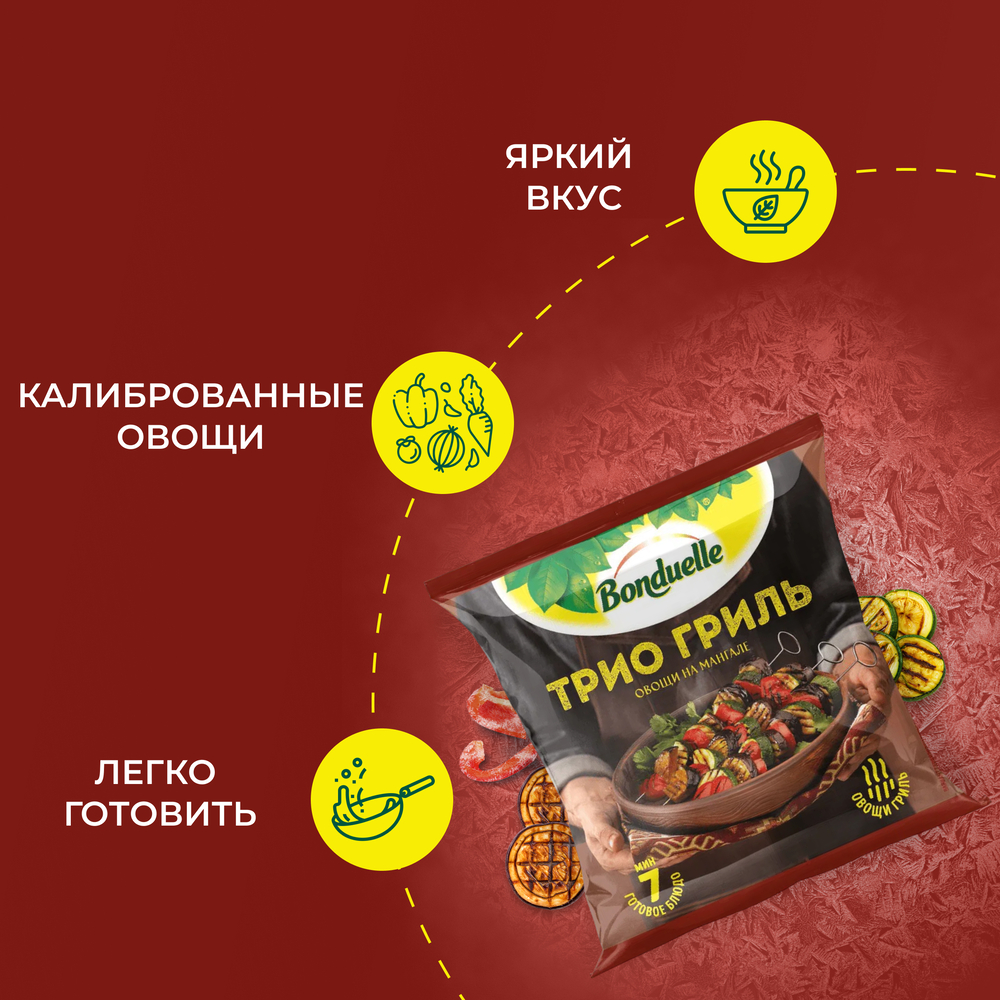 

Овощи Бондюэль Трио гриль, смесь замороженная, 400 г