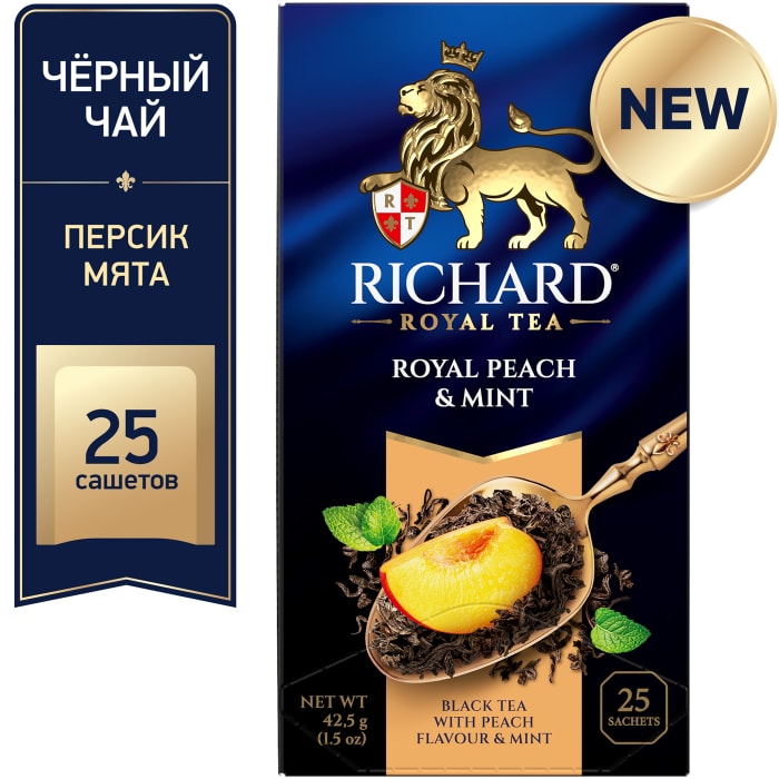 

Чай черный Richard Royal Tea Royal Peach & Mint 25 саше 42.5 г