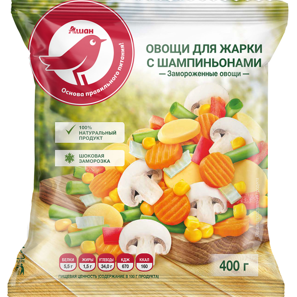 Смесь овощная АШАН Красная птица Для жарки с шампиньонами замороженная