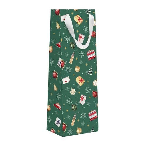 Пакет для бутылок Пакетико Рождественский, 12х38х10см в ассортименте, 1шт.