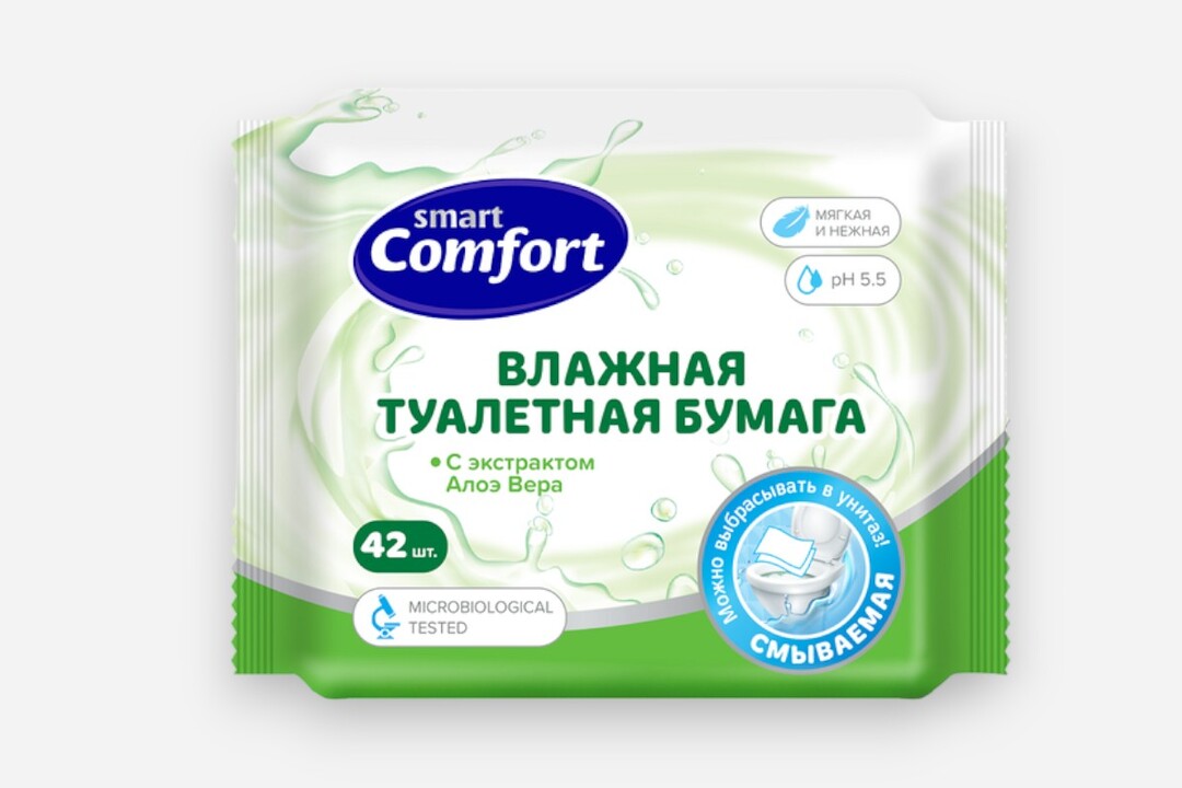 

Бумага туалетная Smart Comfort влажная с алоэ 42 шт