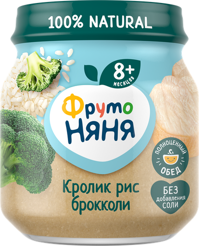

Пюре мясное ФрутоНяня Кролик с рисом и брокколи с 8 месяцев 100 г