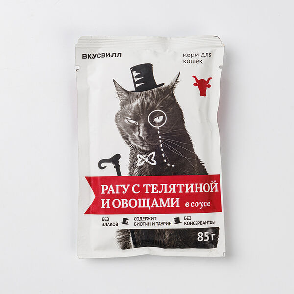 Корм для кошек ВкусВилл Рагу с телятиной и овощами в соусе 85 г