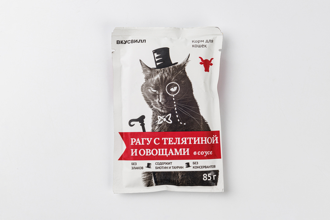 

Корм для кошек ВкусВилл Рагу с телятиной и овощами в соусе 85 г