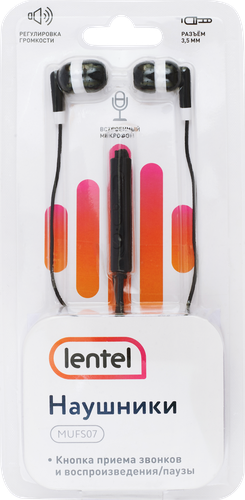 

Наушники проводные Lentel MUFS07 вакуумные jack-разъем черный