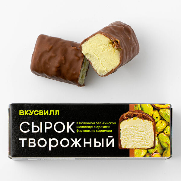 Сырок творожный ВкусВилл с фисташкой в молочном шоколаде 26% 50 г