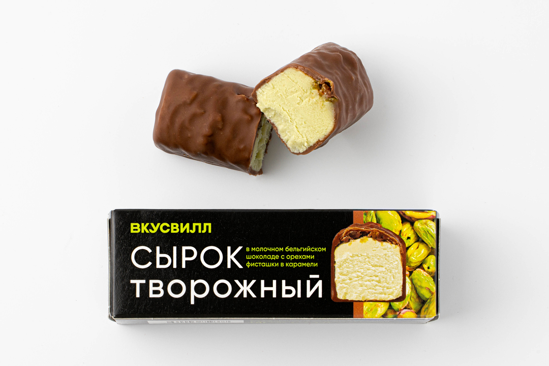 

Сырок творожный ВкусВилл с фисташкой в молочном шоколаде 26% 50 г