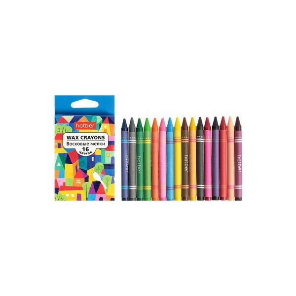 Мелки восковые Hatber 16 цв. Городок круглый корпус диаметр 9мм CR_066286