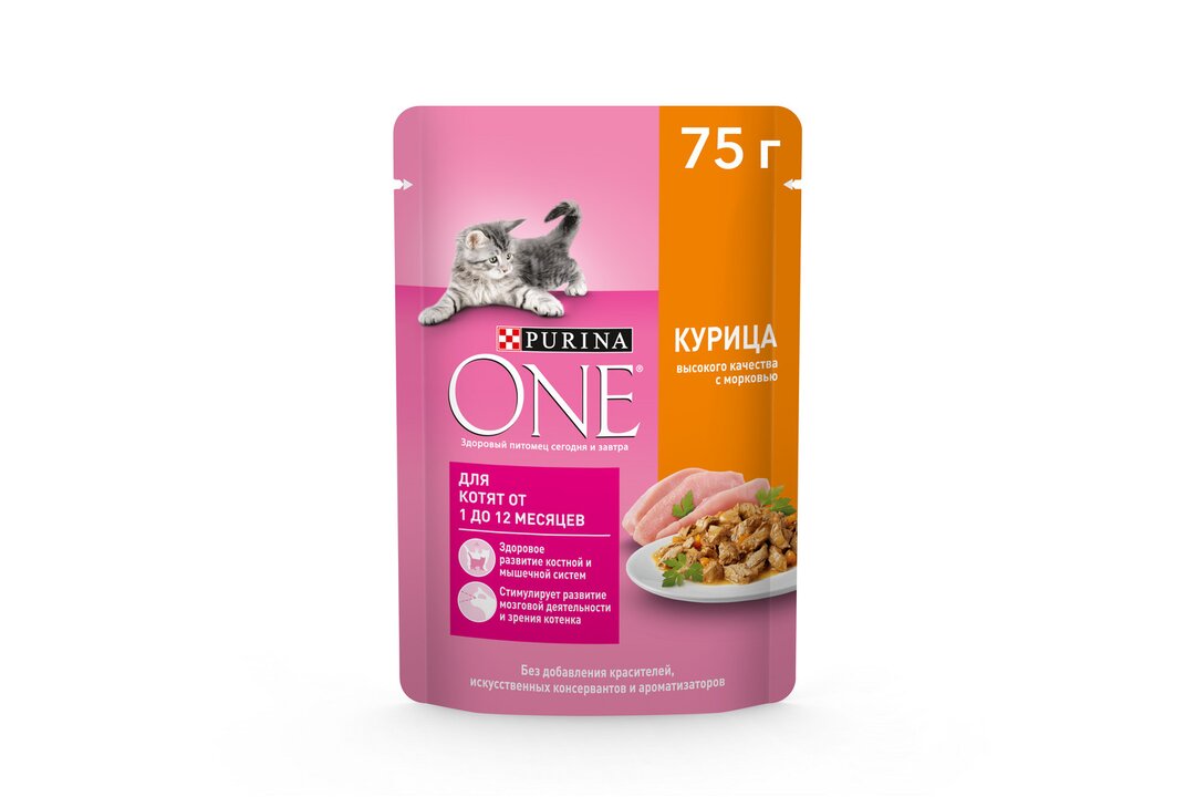 

Влажный корм Purina One для котят с курицей и морковью 75 г