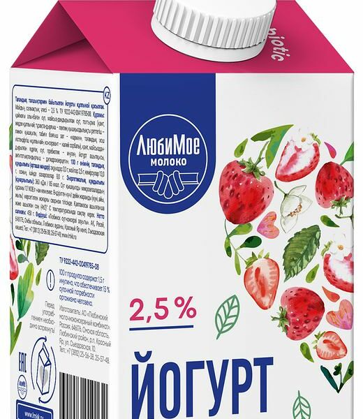 Йогурт питьевой Любимое молоко клубника, с пребиотиком, 2.5%, 450г