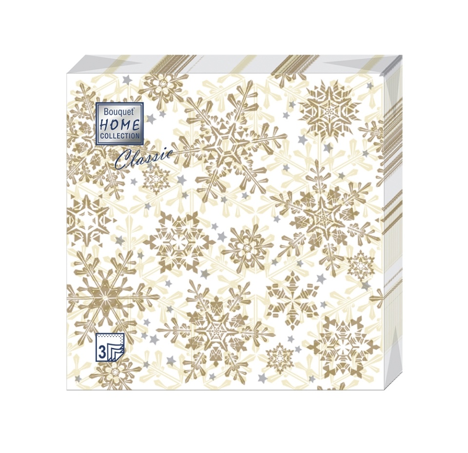 

Салфетки Art Bouquet Золотые снежинки на бежевом 320мм, 3сл. 12шт., Россия