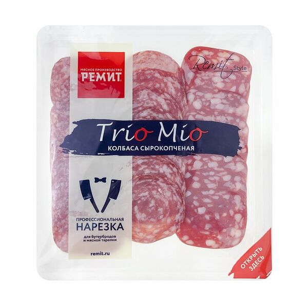 Колбасы сырокопченые Ремит Ассорти TrioMio нарезка 100 г