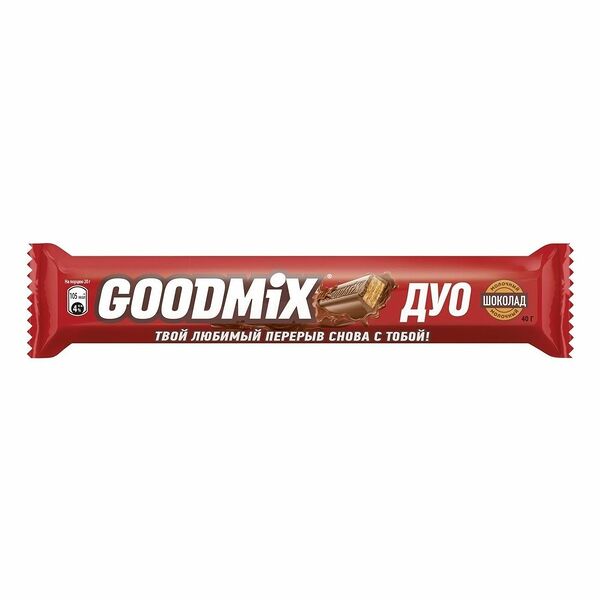 Шоколадный батончик Goodmix Дуо Original молочный шоколад с хрустящей вафлей 40 г