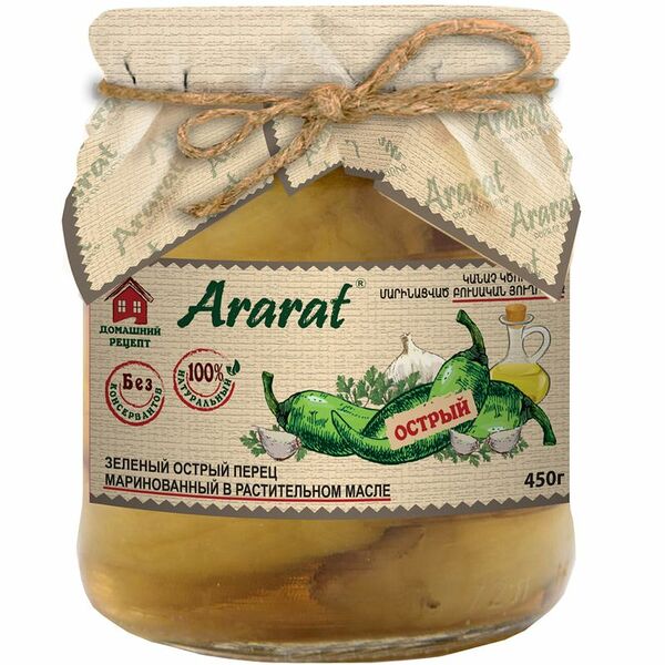 Перец Ararat зеленый острый маринованный в растительном масле, 450г