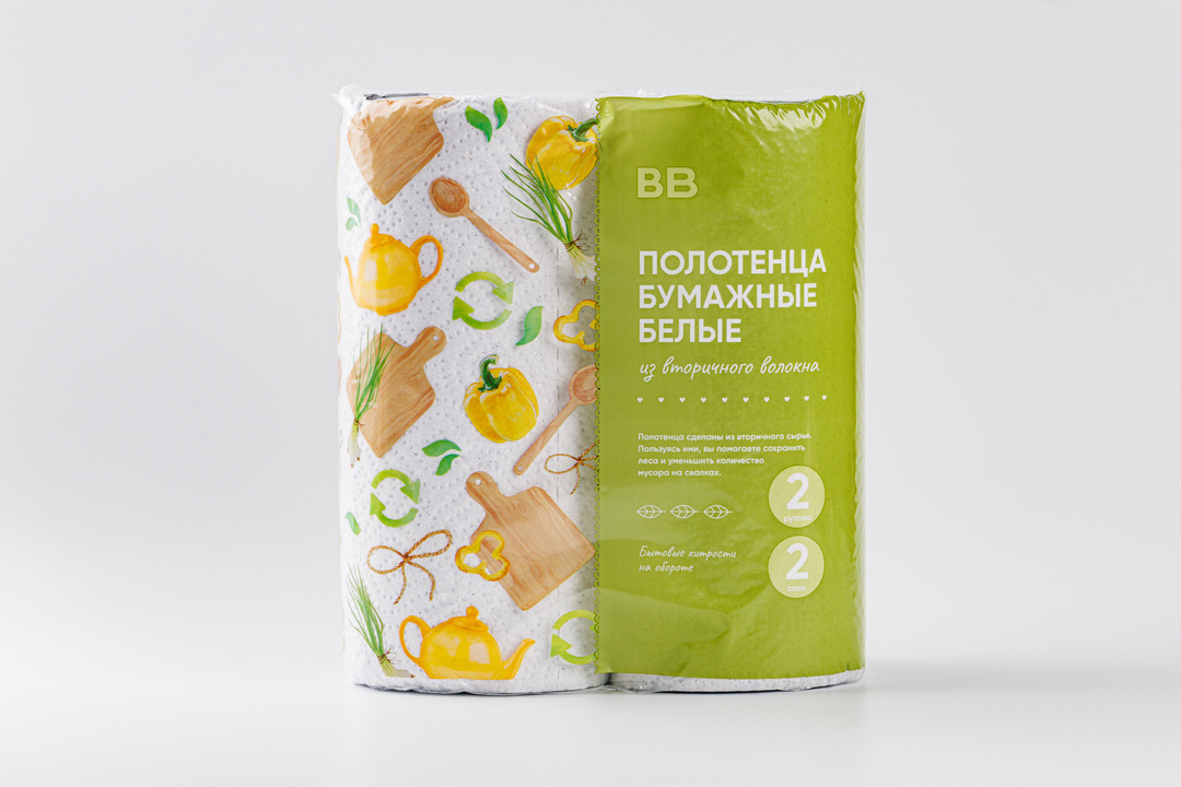 

Полотенца бумажные ВкусВилл из вторичного волокна 2 слоя, 2 рулона