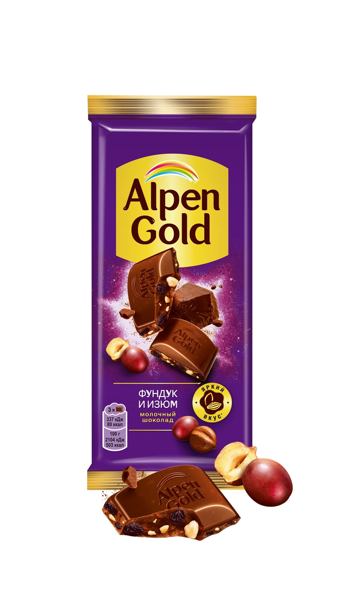 

Шоколад молочный Alpen Gold с фундуком и изюмом 80 г