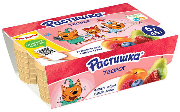 Творожок Растишка лесные ягоды и персик-груша 3,5%, 6шт х 45г