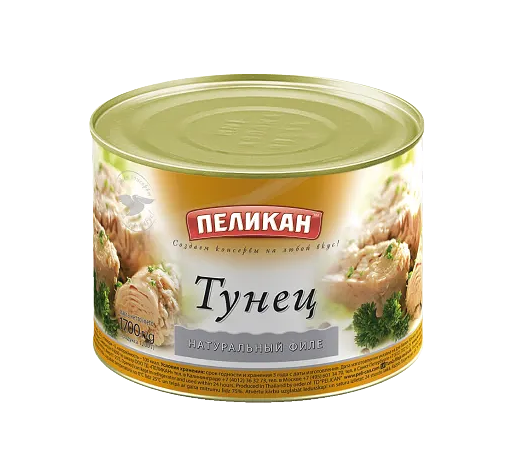 Тунец Пеликан филе натуральный в собственном соку 1,7кг