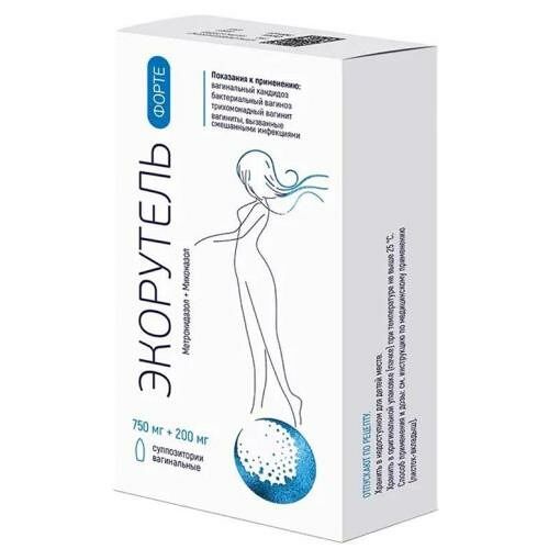 Экорутель форте суппозитории вагинальные 750 мг + 200 мг 7 шт