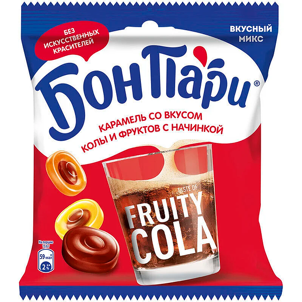 Карамель Бон Пари со вкусом колы и фруктов с начинкой 200 г