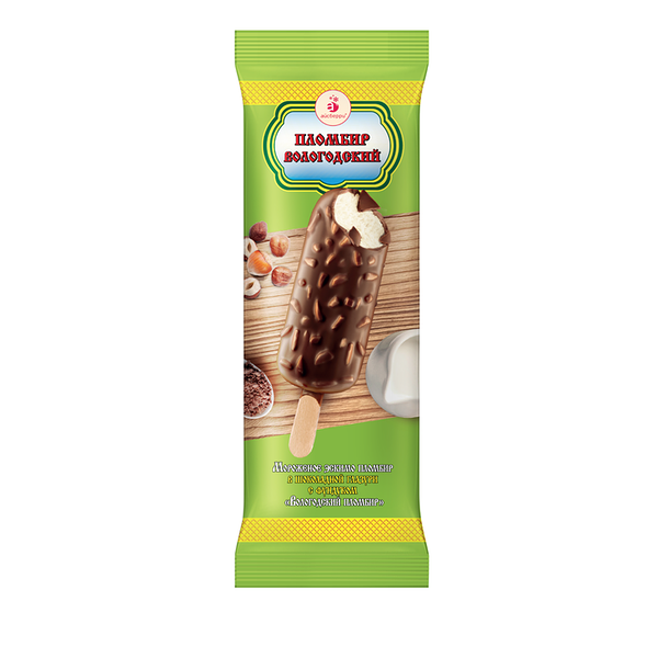 Мороженое эскимо Пломбир Вологодский в шоколадной глазури с фундуком 75 г