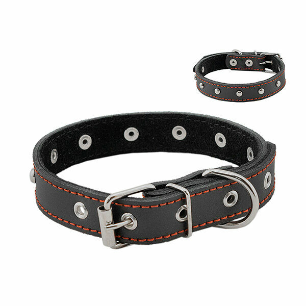 HOMEPET ошейник кожаный 45ммх 59-71см двойной с украшениями простроченный (натур.кожа-2слоя)