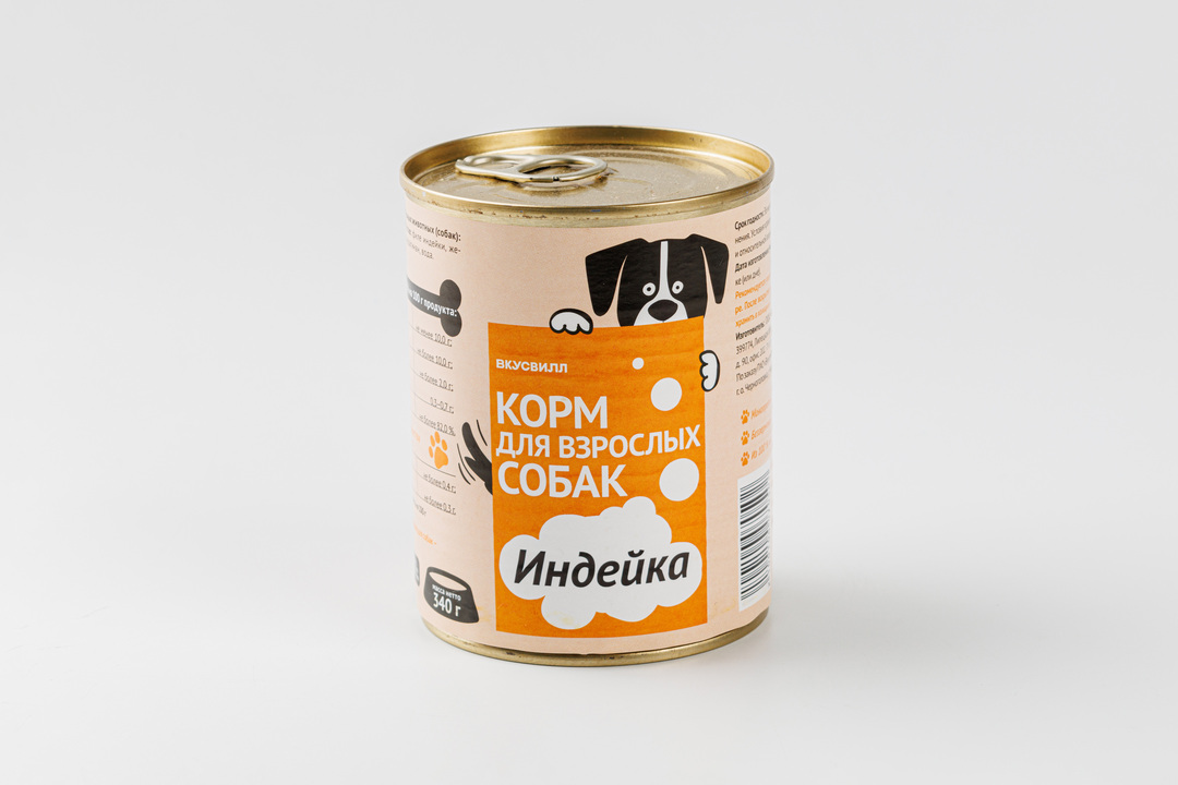 

Корм влажный Вкусвилл для собак индейка ж/б 340 г