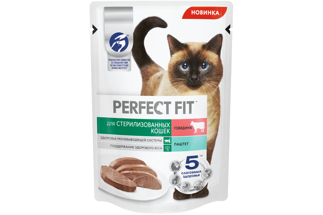 

Влажный полнорационный корм Perfect Fit паштет с говядиной для стерилизованных кошек 75 г