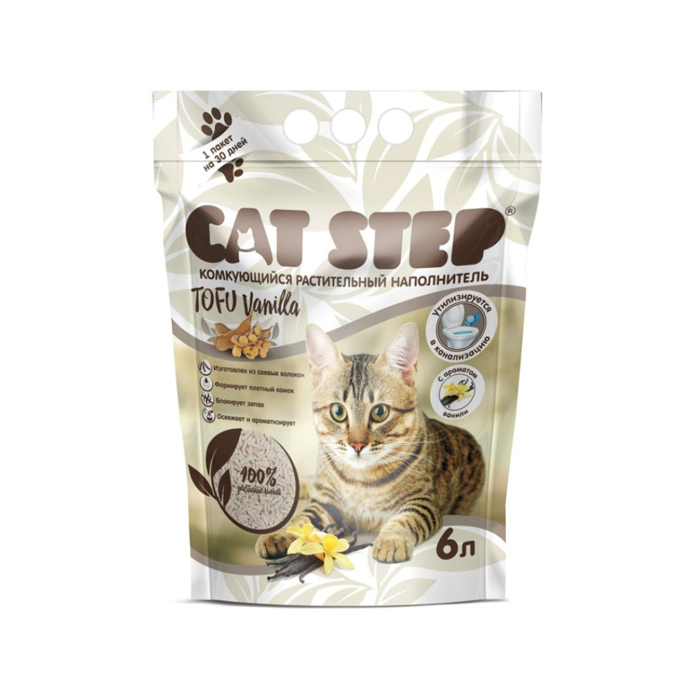 

Наполнитель для кошек Cat Step Tofu Vanilla комкующийся, растительный 2.7 кг
