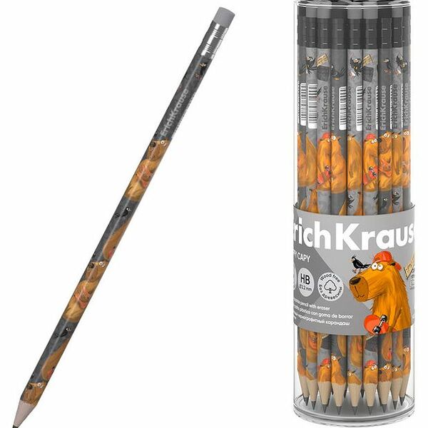Чернографитный карандаш пластиковый ErichKrause Happy Capy круглый с ластиком HB 1шт