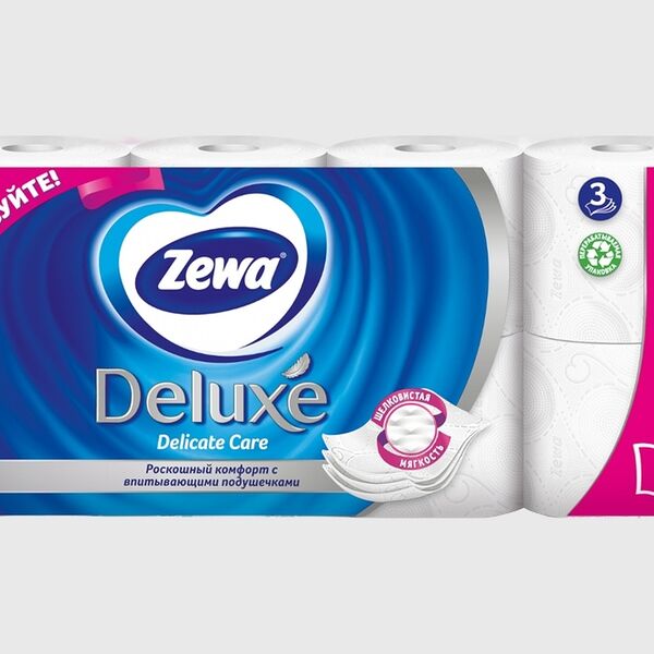 Туалетная бумага Zewa Deluxe без аромата, 3 слоя, 8 рулонов